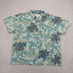 Vintage Crazy Shirts Polo Shirt Mens Large Green Blue Hawaiian Turtle Aloha 90s